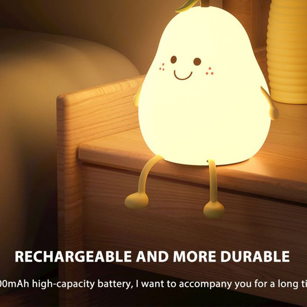 Cute Smile Pear Shape Night Light Silicone Led Night Light Usb Charging Color-changing Eye Protective Bedside Lamp for Kids Gift