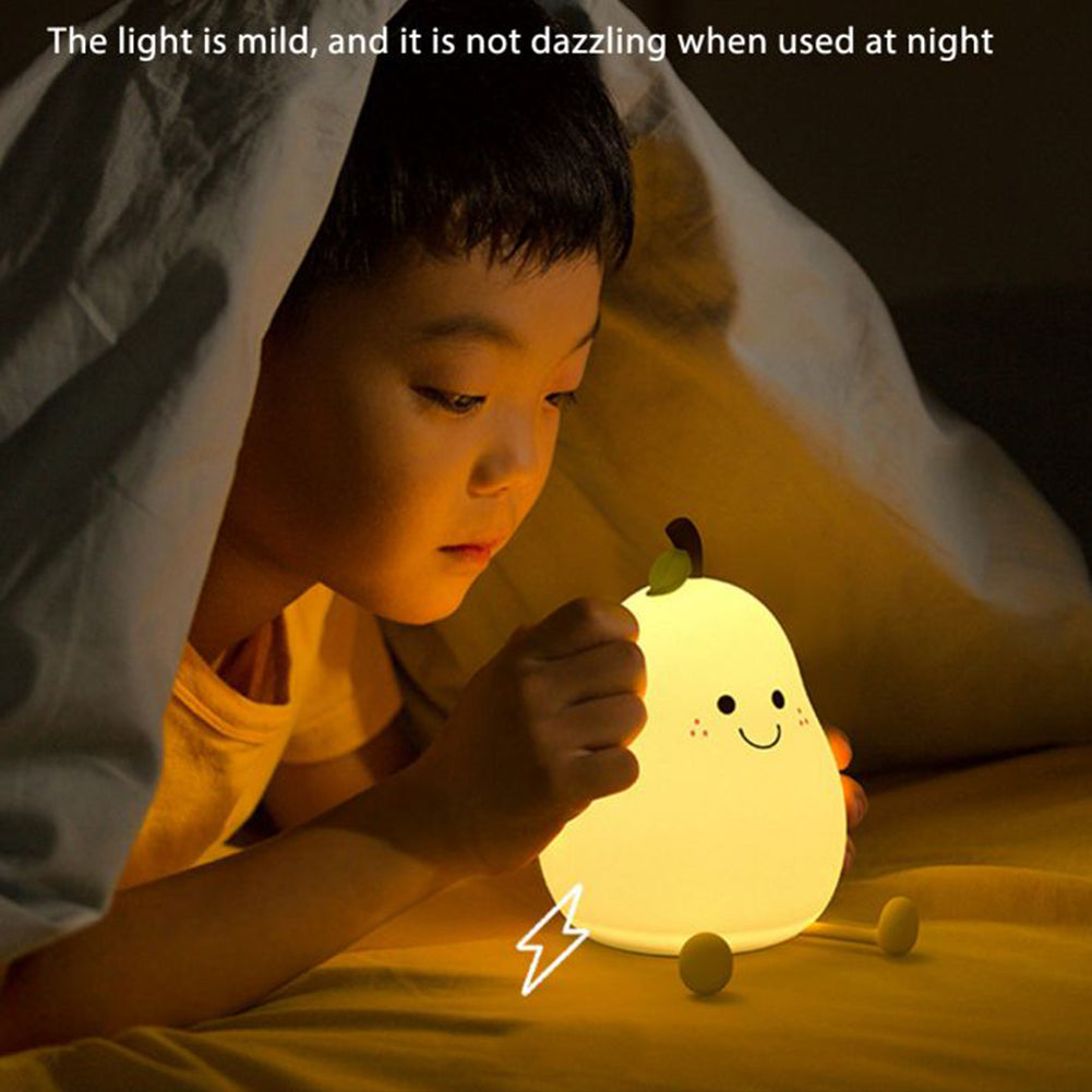 Cute Smile Pear Shape Night Light Silicone Led Night Light Usb Charging Color-changing Eye Protective Bedside Lamp for Kids Gift