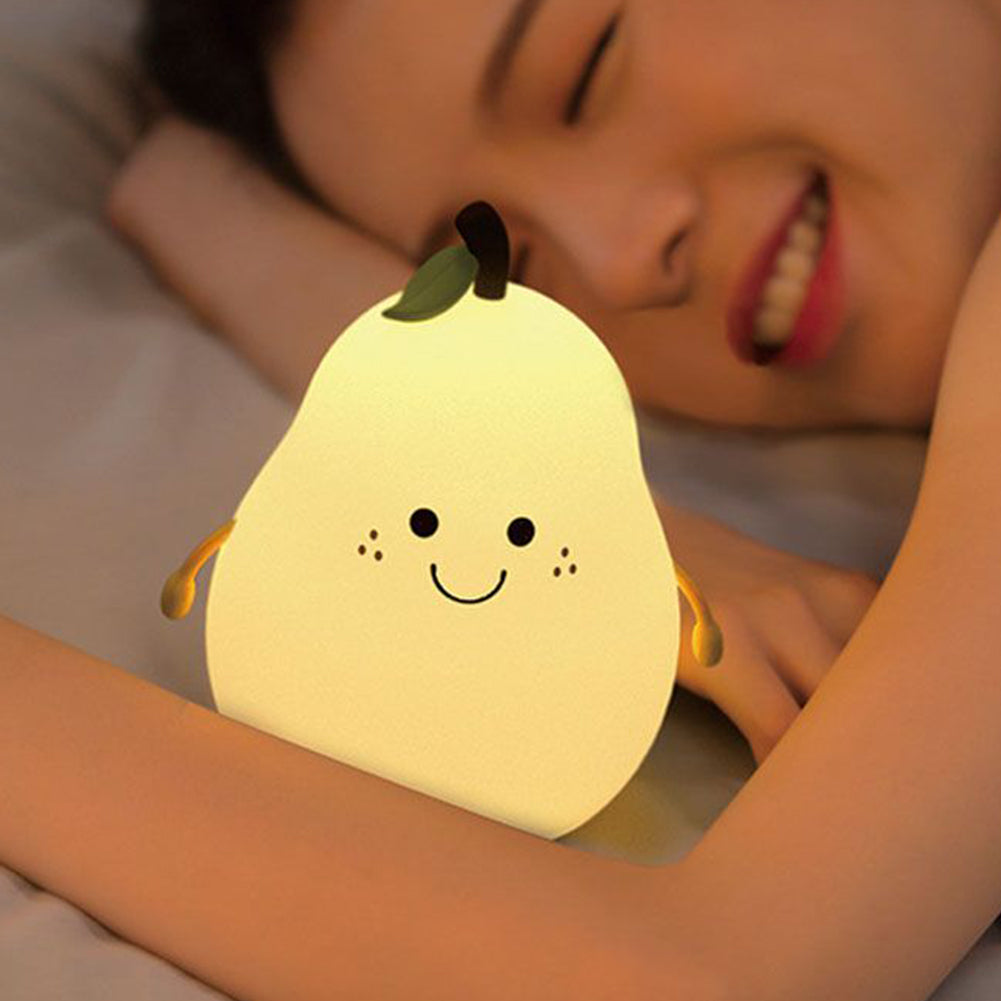 Cute Smile Pear Shape Night Light Silicone Led Night Light Usb Charging Color-changing Eye Protective Bedside Lamp for Kids Gift