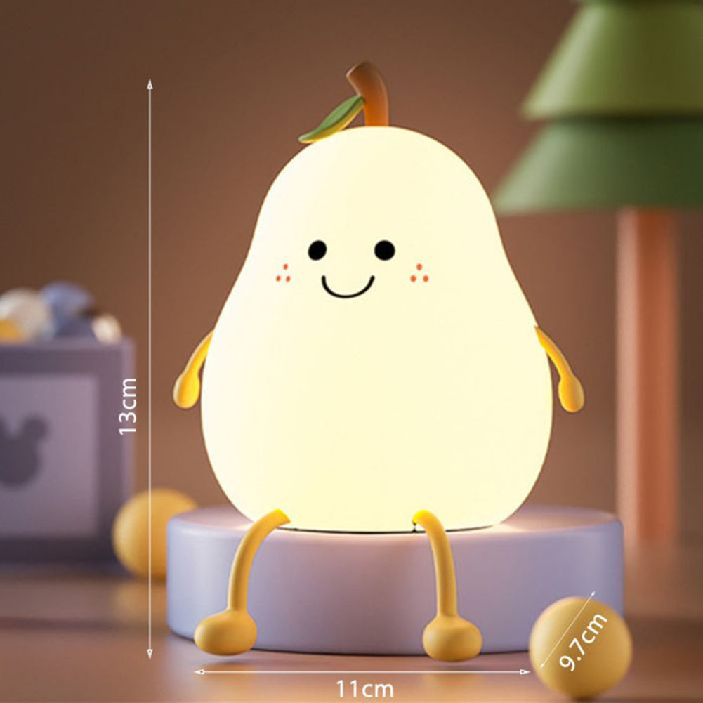 Cute Smile Pear Shape Night Light Silicone Led Night Light Usb Charging Color-changing Eye Protective Bedside Lamp for Kids Gift