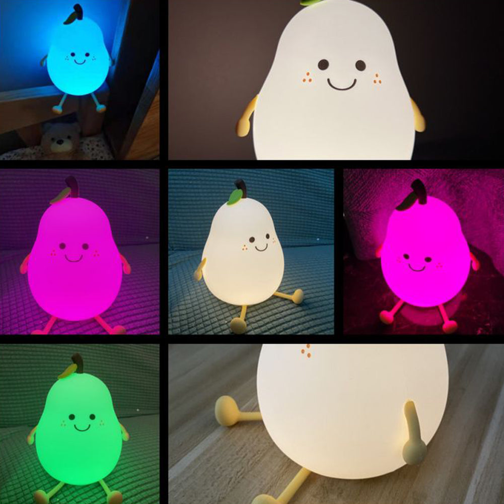 Cute Smile Pear Shape Night Light Silicone Led Night Light Usb Charging Color-changing Eye Protective Bedside Lamp for Kids Gift