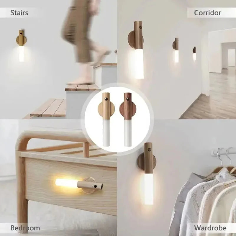 Warmth Intelligent Sensor Wall Lamp Wireless Wooden Stick Night Light Corridor Cabinet Wardrobe Light Decorative Home Light LED