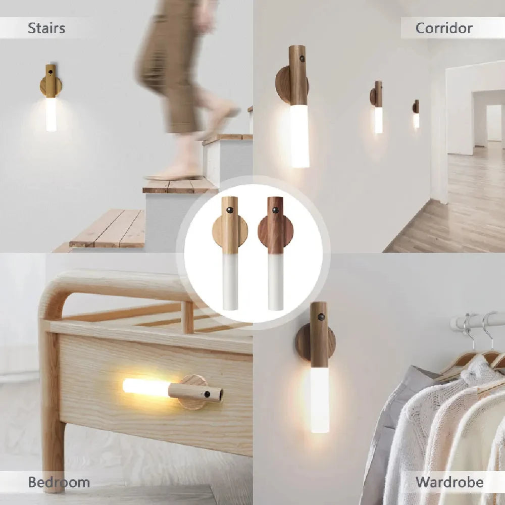 Warmth Intelligent Sensor Wall Lamp Wireless Wooden Stick Night Light Corridor Cabinet Wardrobe Light Decorative Home Light LED