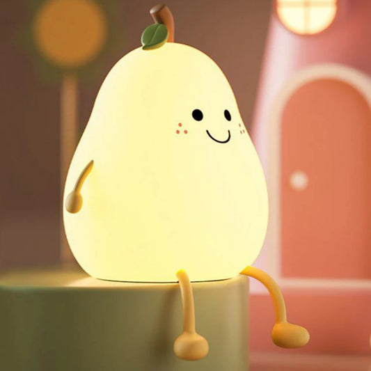 Cute Smile Pear Shape Night Light Silicone Led Night Light Usb Charging Color-changing Eye Protective Bedside Lamp for Kids Gift