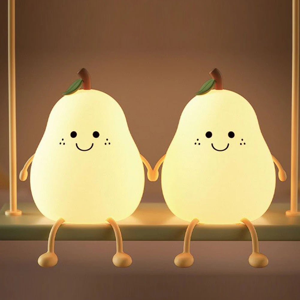 Cute Smile Pear Shape Night Light Silicone Led Night Light Usb Charging Color-changing Eye Protective Bedside Lamp for Kids Gift